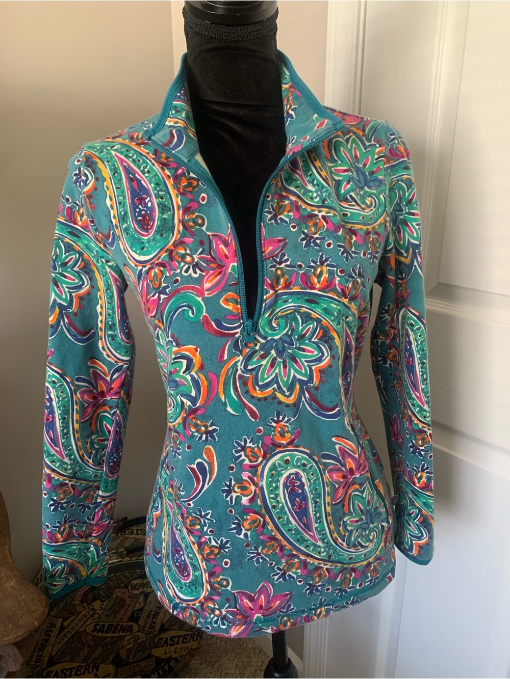 Teal & Pink Paisley Quarter-Zip Pullover